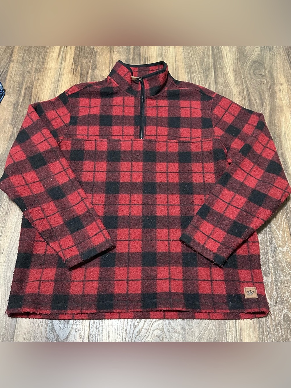 John Wayne Wooly 1/4 Zip Fleece Plaid Pullover Red and Black Men’s XL